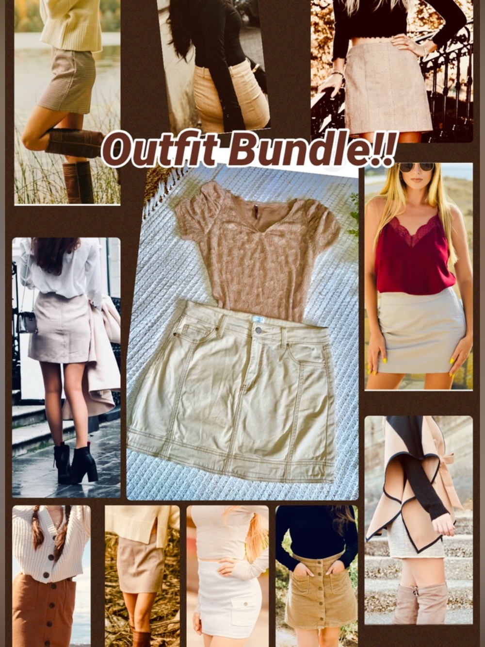 2pc Outfit bundle cute cargo look denim tan khaki mini skirt sz10& Mitto tan top - Picture 2 of 12
